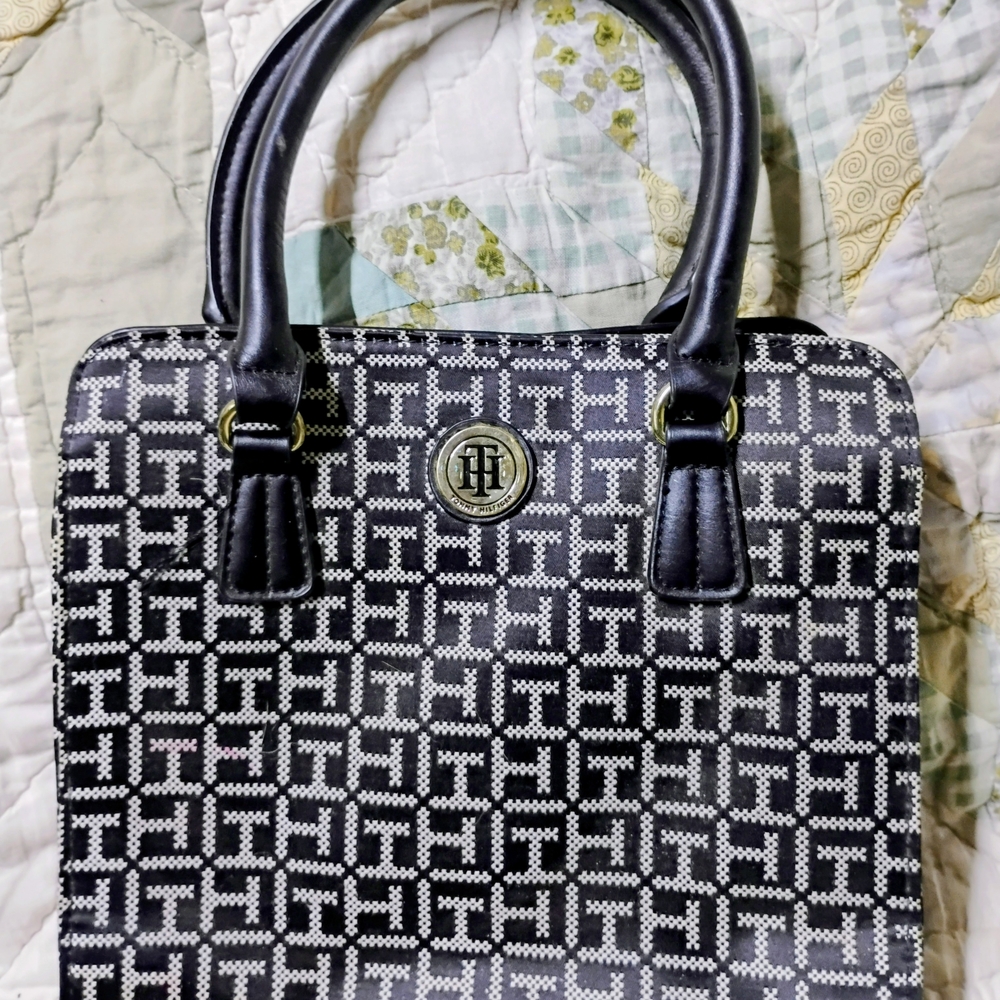 Tommy Hilfiger Black and White Monogram Crossbody Bag